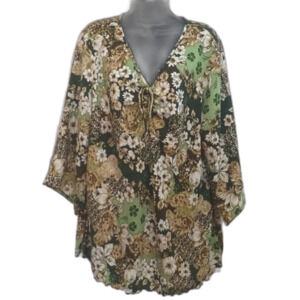 Fashion Bug Shirt Sze 18/20 Floral Bohemian Y2K Neutral Colors Tunic Cottagecore